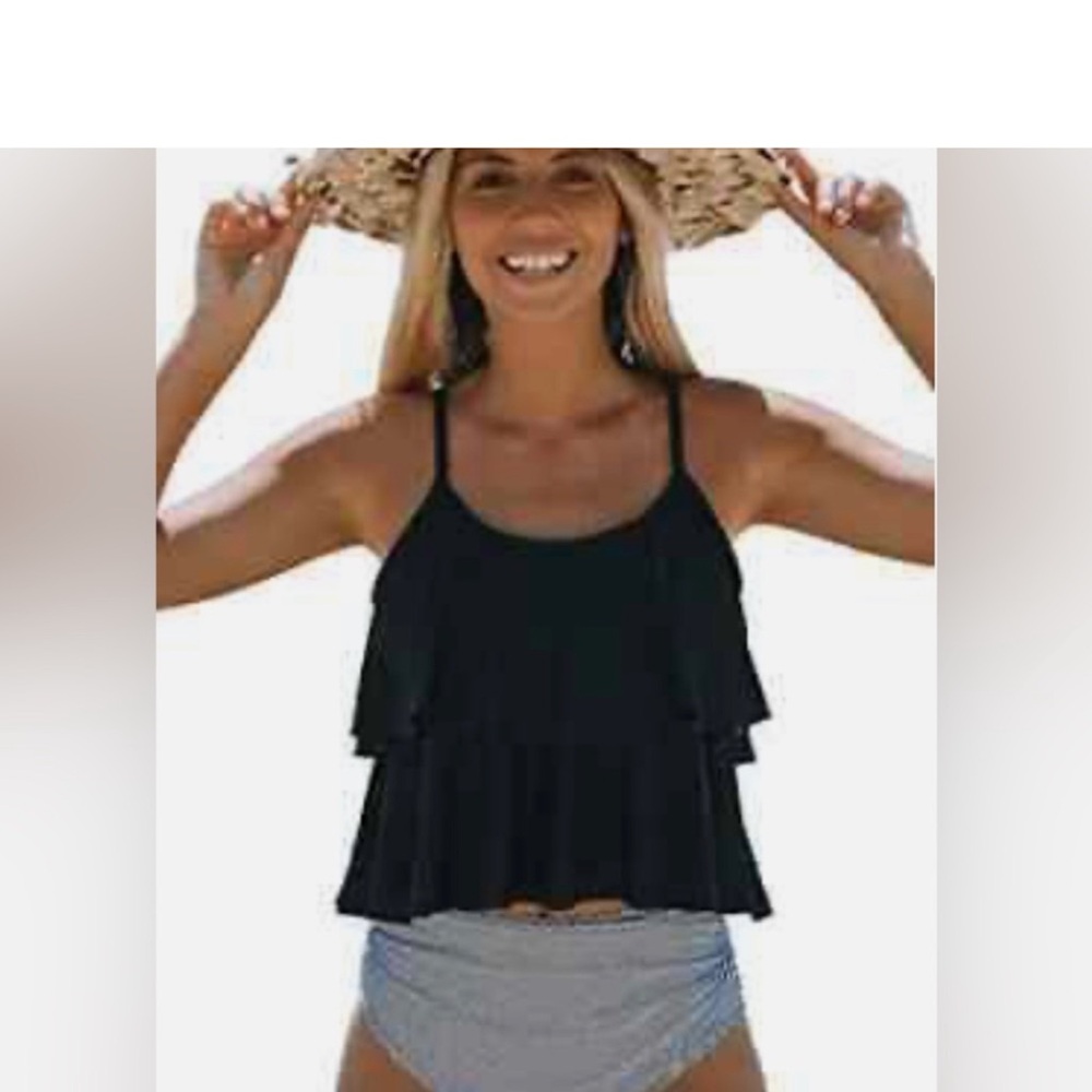 NWT Beachsissi Tankini Bathing Suit Stripe Print High Waisted Tummy Control
